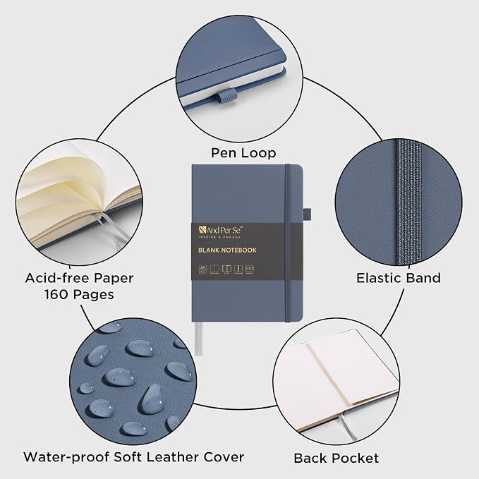 &And Per Se Blank Sketch Notebook, A5 Hardcover, 160 Pages 100gsm Thick Paper - Image 3