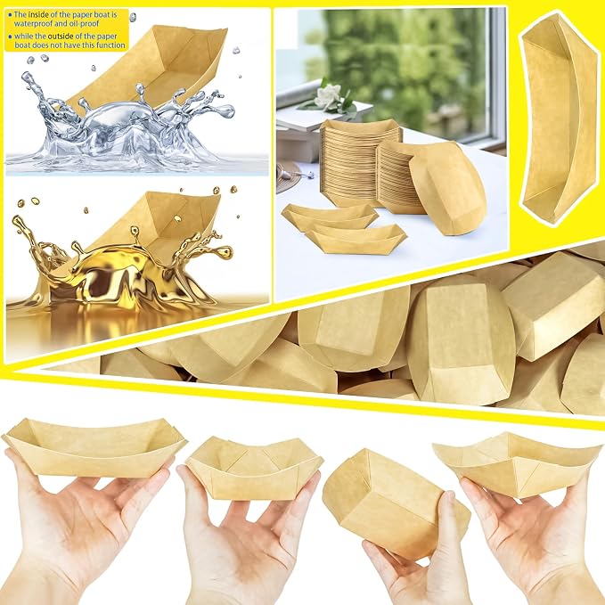 80 Pack 2Lb Paper Food Boat Trays Disposable Paper Boat Containers, Kraft Food - Image 6