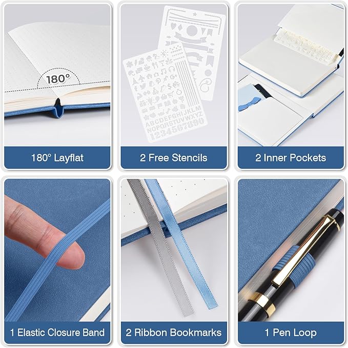 Bullet Dotted Journal Notebook 3 Pack, A5 Dotted Journal with 120gsm Paper, Leather Dotted Notebook, Hardcover Dot Grid Notebook Each with 156 Nmubered Pages, Dot Journal for Women, 5.75" × 8.38"-DeskLoop Office