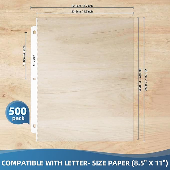 500 Pack Sheet Protectors, Top Loading Reinforced 3-Hole Page | Protectors - Image 2