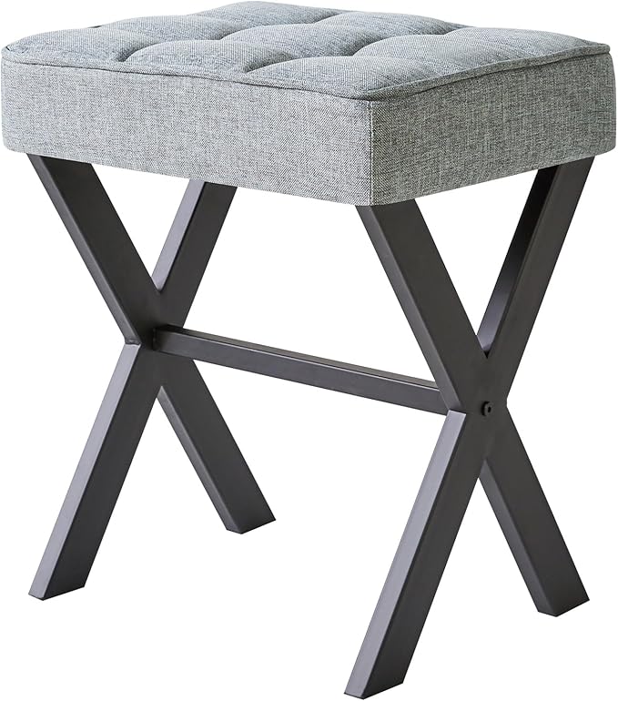 IBUYKE Square Makeup Stool with X-Leg Foot Rest, Linen Footrest, Ottoman Seat, Multi-Use as Small Side Table, for Bedroom, Living Room, Blue Gray LG-70L-DeskLoop Office