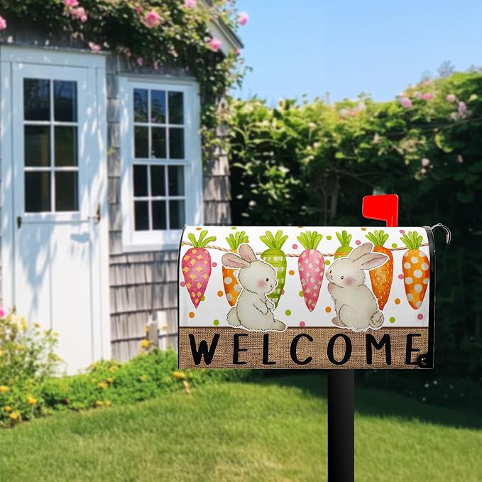 Easter Welcome Mailbox Cover Magnetic Standard Size Spring Cute Bunny Mailbox - Image 2