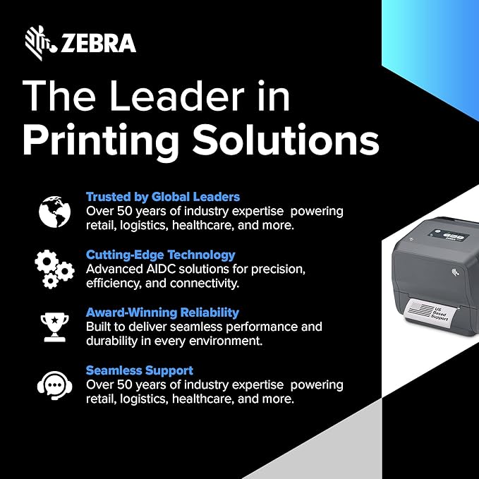 Zebra ZD421 Thermal Transfer Desktop Printer 203 dpi Print Width 4-inch USB Ethernet ZD4A042-301E00EZ | Includes Jetset Software-DeskLoop Office