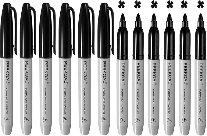 Black Permanent Markers, 12 Pack Fine Tip, Quick Dry Marking Pens | Resists by ExcellentPens