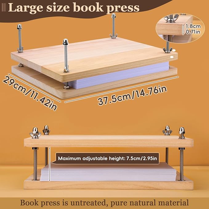 JUPEAN 45 Pcs Book Binding Kits, Bookbinding Kit Large Book Press 14.76”x11.42” with Books Binding Materials Bone Folder Tool Bind Cloth Webbing Strap and Storage Bag for Repair-DeskLoop Office