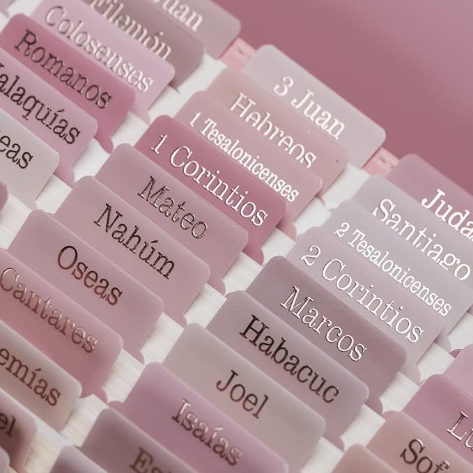 UPAFEXXI-Spanish Laminated Bible Tabs for Women and Men(Gold Foil Embossed Lettering) Pestañas de la Biblias, 80 Reposition Large Print tabs, Easy to Read and Apply(Pink)-DeskLoop Office