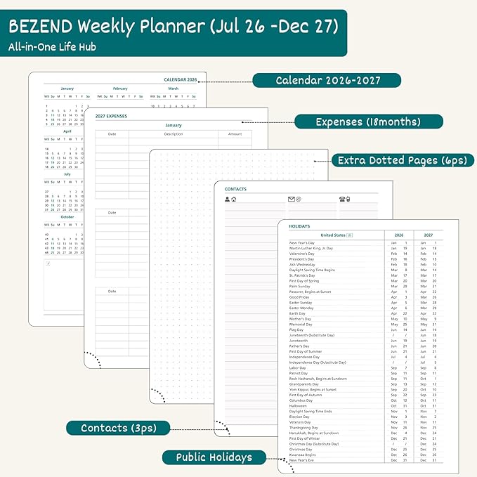 BEZEND Weekly Planner 2026-2027 Horizontal Layout Notebook 18 Months Academic - Image 4