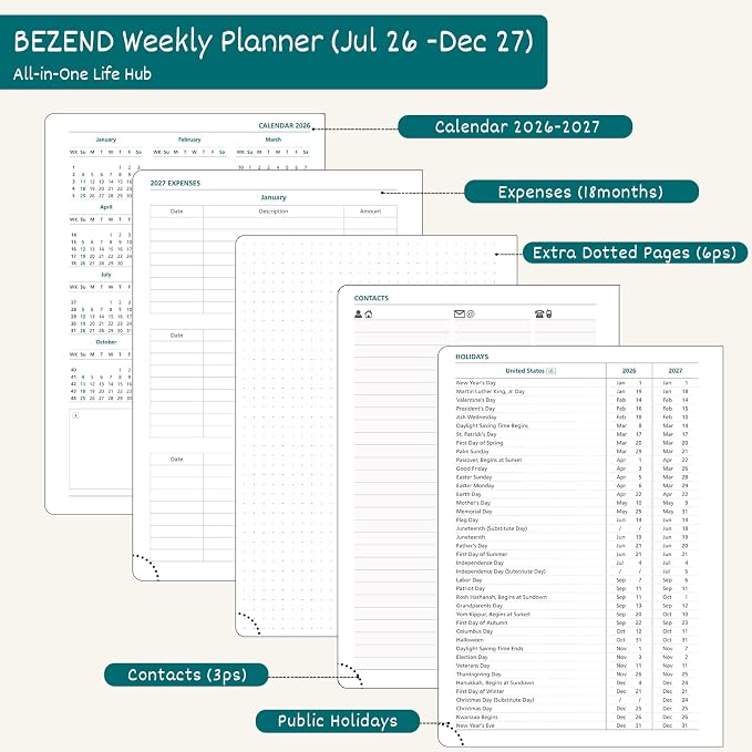 BEZEND Weekly Planner 2026-2027 Horizontal Layout Notebook 18 Months Academic - Image 4