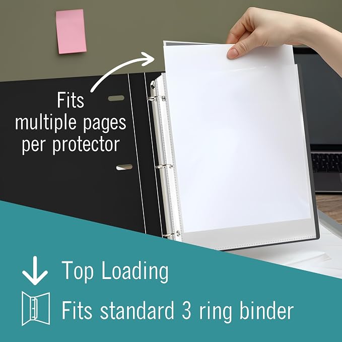 Heavy Duty Sheet Protectors for 3 Ring Binder, Top Loading Plastic Sleeves 8.5 - Image 3