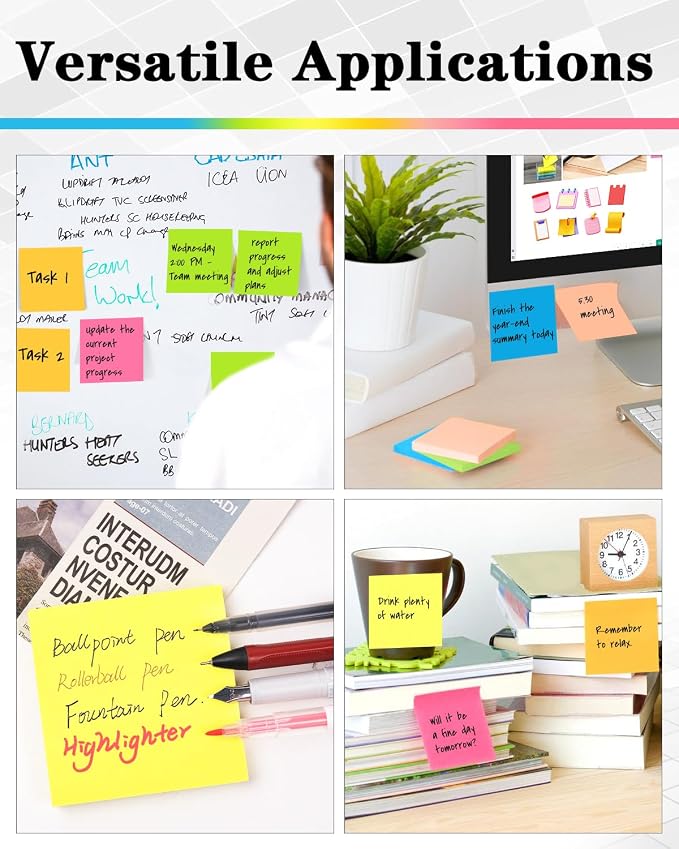 Sticky Notes 3x3 Inches, Self-Stick 48 Pads Bulk, 100 Sheets/Pad, 6 Bright - Image 7