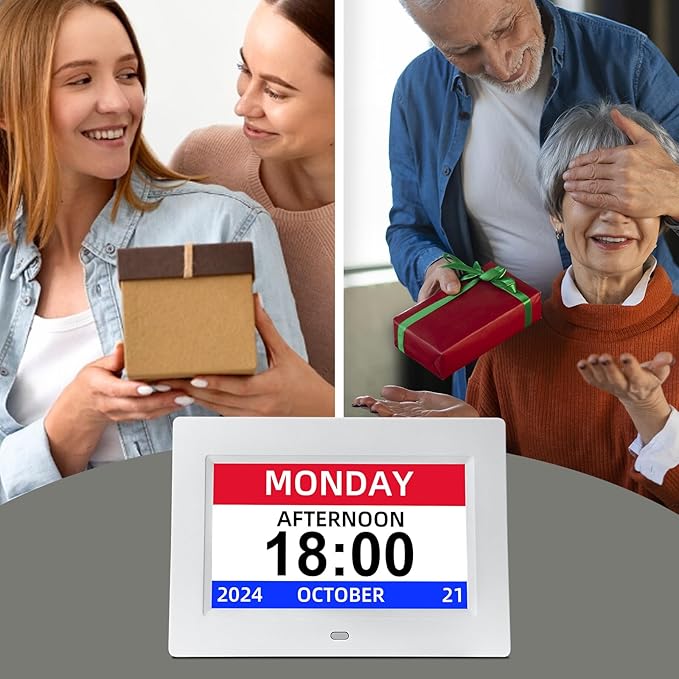 Digital Calendar Alarm Clock for Seniors - 7" Large Display with Day/Date, 12 Custom Alarms & Auto-Dimming | Medication Reminder, Dementia-Friendly Design, Easy Read (White)-DeskLoop Office