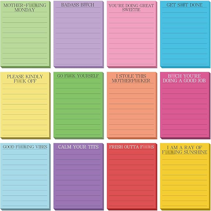 12 Pcs Funny Sticky Notes for Work 4x3 Inches Sarcastic Self Adhesive Notepads by Saypacck