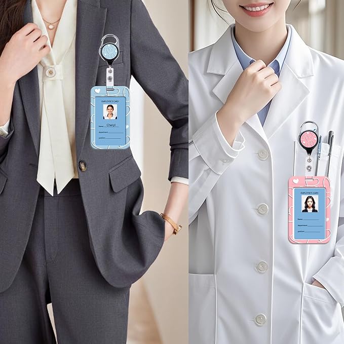 Cute Blue ID Badge Holder Love Heart Retractable Badge Holder Reel Clip - Image 3