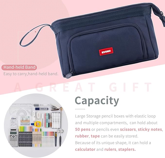 HVOMO Pencil Case Large Capacity Pencil Pouch Handheld Pen Bag Cosmetic Gift for Office School Teen Girl Boy Men Women Adult (Navy)-DeskLoop Office