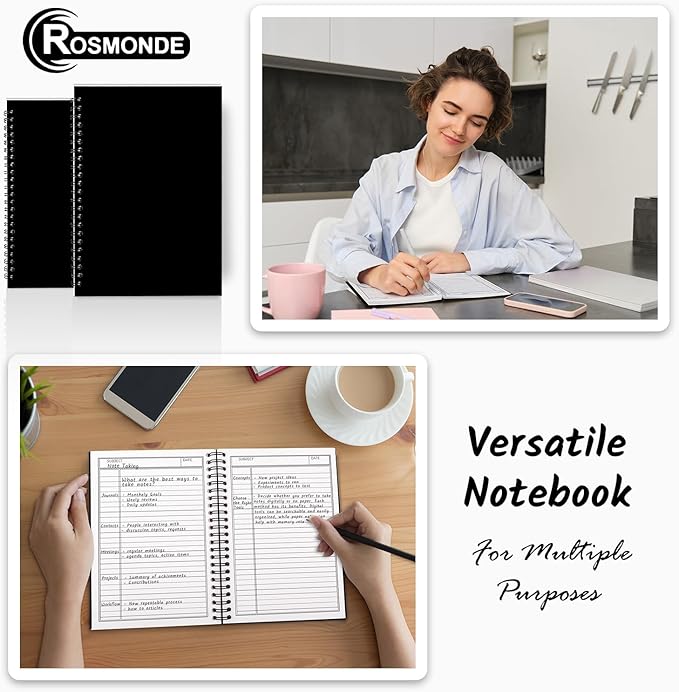 48 Pack Spiral Notebook, 5.8 x 8.3, 120 Pages (60 Sheets),100 GSM Paper Ruled Notebooks, Water Resistant Black Cover, Bulk A5 Journal for Women & Men, Daily Wrting Small Book, School, Office-DeskLoop Office