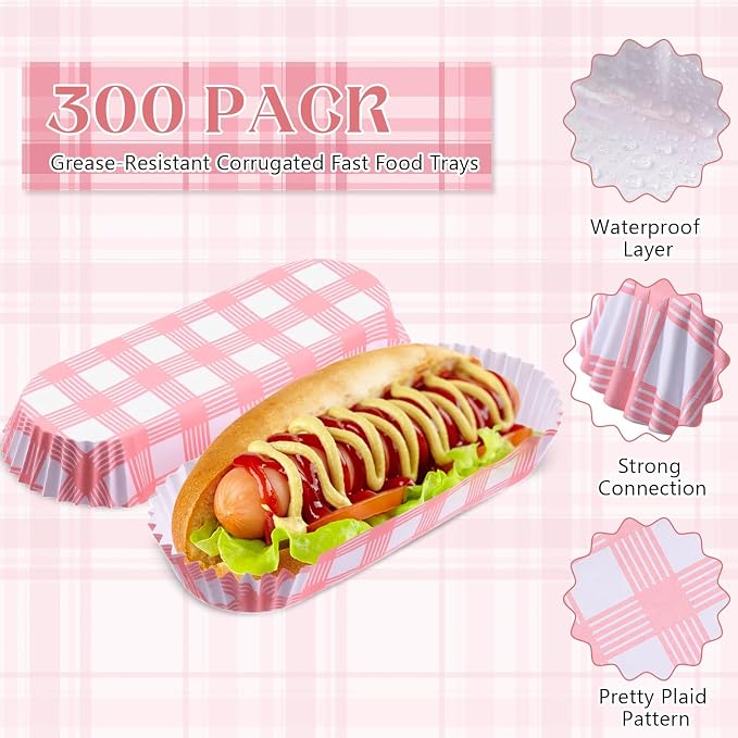 Yinkin 300 Pcs Paper Hot Dog Trays Valentine's Day 6 Inch Food Trays Concession - Image 3