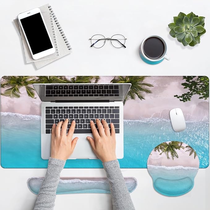 Britimes Blue Turquoise Ocean Keyboard Mouse Pad Set Beach Summer 4in1 Large - Image 7