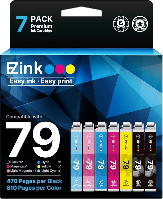 E-Z Ink Remanufactured Ink Cartridge Replacement for Epson 79 T079 (T079120, T079220, T079320, T079420, T079520, T079620) to use with Artisan 1430 and Stylus Photo 1400 Printer (7 Pack)-DeskLoop Office