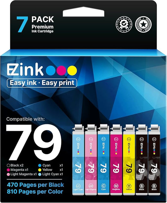 E-Z Ink Remanufactured Ink Cartridge Replacement for Epson 79 T079 (T079120, T079220, T079320, T079420, T079520, T079620) to use with Artisan 1430 and Stylus Photo 1400 Printer (7 Pack)-DeskLoop Office