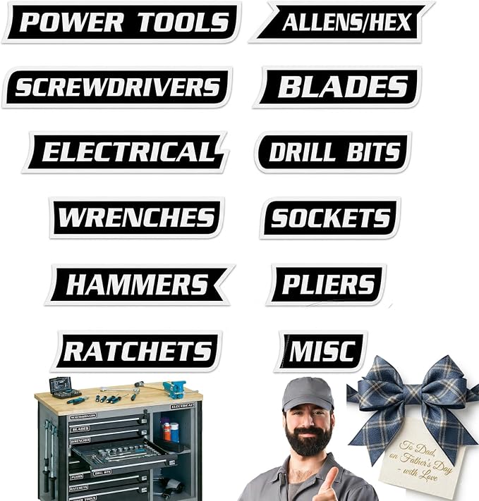 12 Pack of Magnetic Tool Box Labels, Reusable Toolbox Labels Magnet, Tool Box by OULUCCI