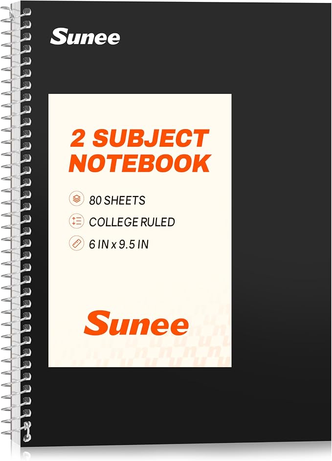 SUNEE Spiral Notebook, College Ruled Paper, 80 Sheets, Spiral Notebooks by SUNEE