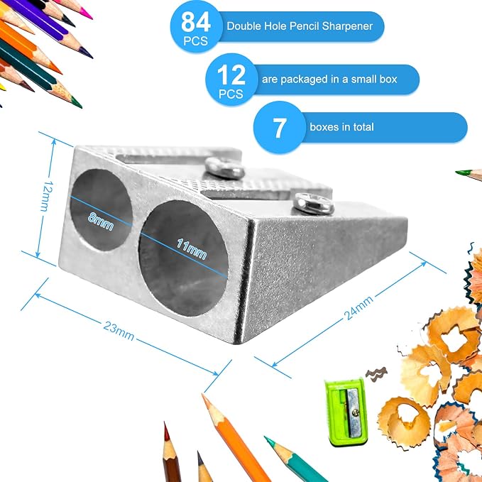 84 Pack Metal Pencil Sharpeners Bulk 2 Hole Dual Size Standard & Jumbo Aluminum - Image 2