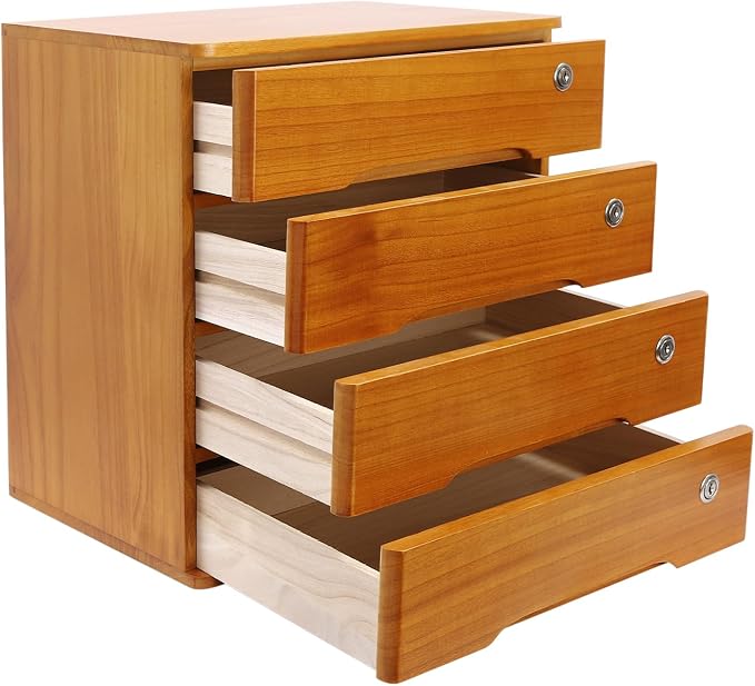 Lockable Desk Organizer Wooden Desktop Drawers Office Flat Files Storage Box - Image 7