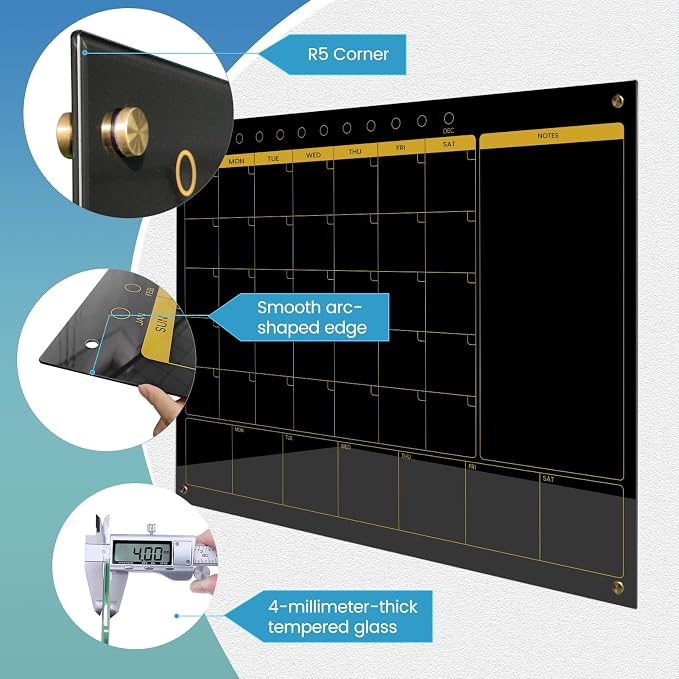 Magnetic Glass Blackboard Calendar 48"x36" Monthly Glass Dry Erase Board - Image 5