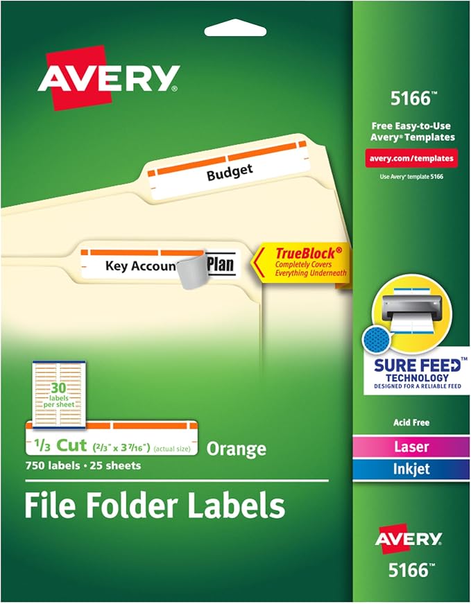 Avery TrueBlock File Folder Labels, 2/3" x 3-7/16", 750 Printable Labels by Avery