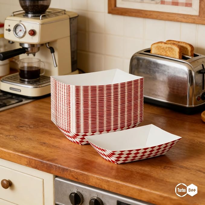 Turbo Bee Red White Checkered Paper Food Trays 2lb, 150 Pack - Image 7