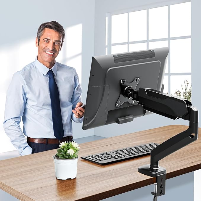 MOUNTUP Monitor Arm Desk Mount, Fully Adjustable, Computer Monitor Stand for 17-30 Inch, 4.4-17.6lbs Screen, VESA Mount with C Clamp & Grommet Base, Black-DeskLoop Office