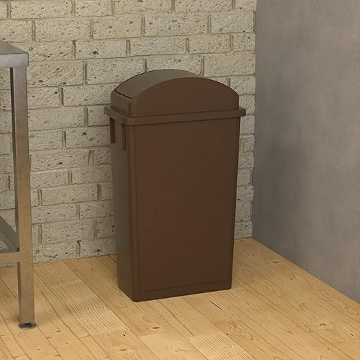 23 Gallon Brown Slim Jim Trash Can with Swing Top Lid-DeskLoop Office