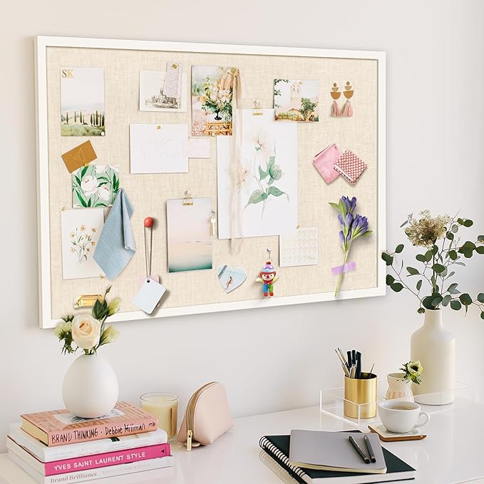 Miratino Large Bulletin Board, 36 /inchesx 24/inches White Cork Boards for Walls with Frame, Pin Display Board Vision Board for Home School Office Decor-DeskLoop Office