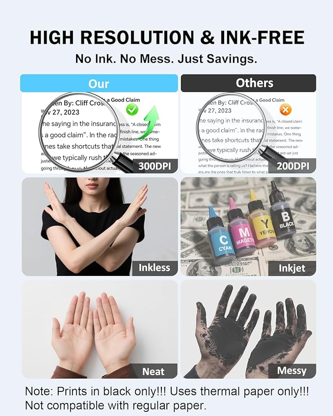 iDPRT Inkless Portable Printer for Travel, 300DPI Wireless Thermal Printer Support 8.5 x 11 Inch US Letter, A4, Small Bluetooth Printers Compatible with iOS, Android Laptop for Office Car Home, Grey-DeskLoop Office