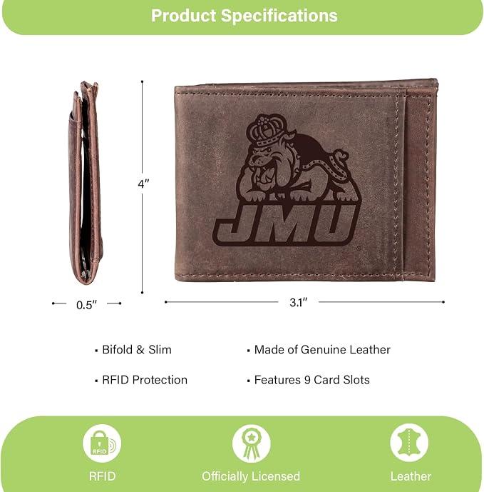 Team Sports America NCAA James Madison University Front Pocket Slim Wallet - Image 4