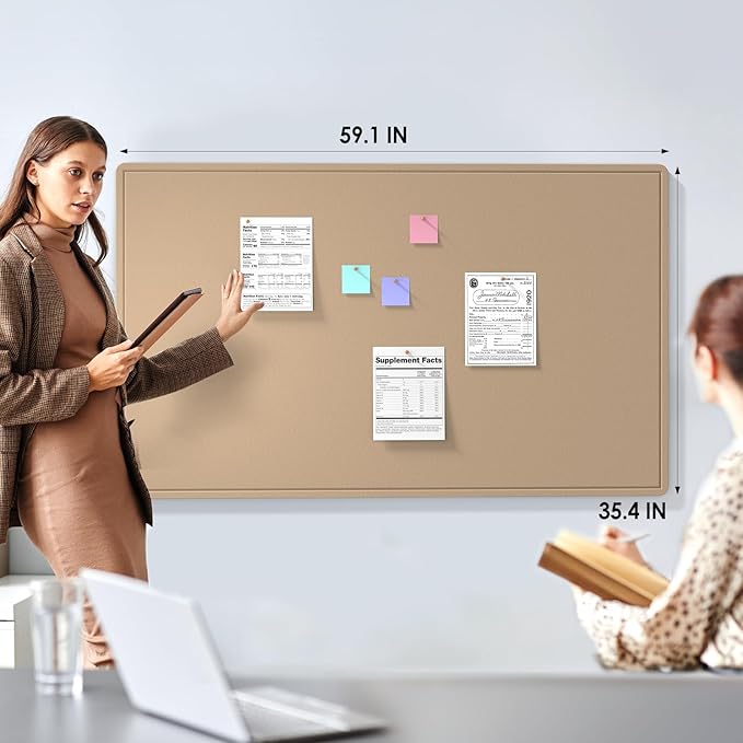 MaxGear Extra Large Bulletin Board 60" x 36", Foldable Felt Board Vision Board Supplies, Cork Board for Office, Home, School, Small Pin Boards for Walls Decorative Display Board Beige Brown-DeskLoop Office