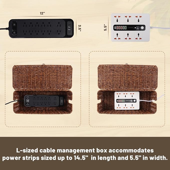 BROWNLILY Cable Management Box, Rattan Style Cord Organizer - Image 4