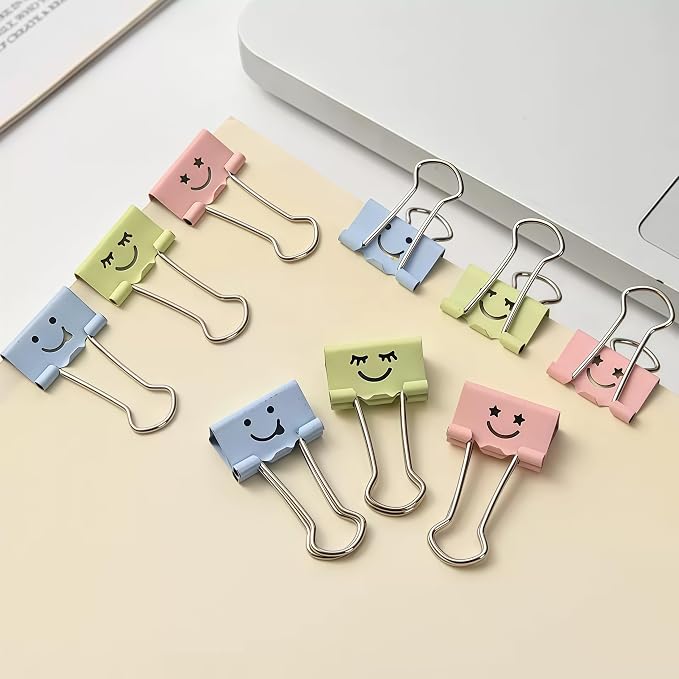 Smiling Face Binder Clips Small, Cute Emoji Paper Clamps - Image 3