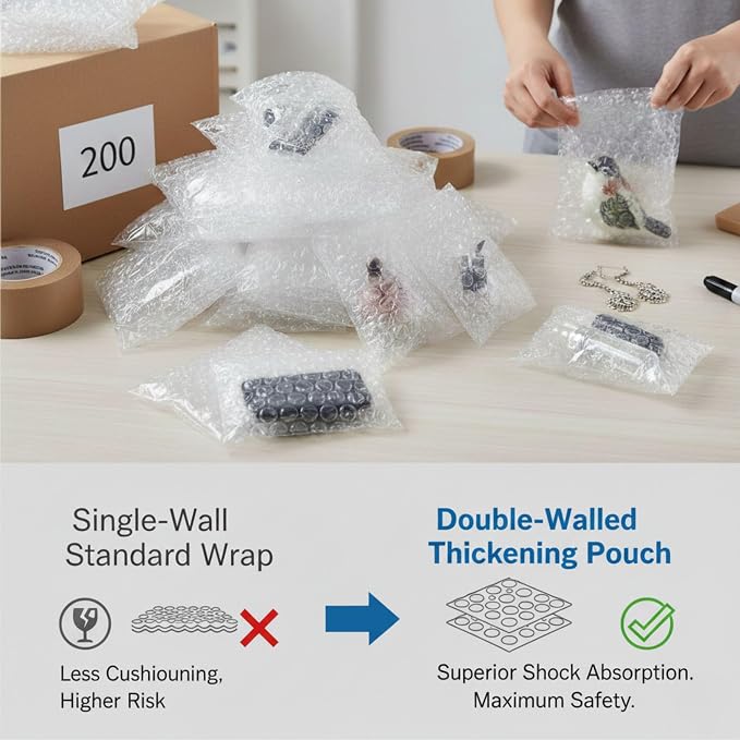 200 Pack Bubble Cushioning Pouches 4" x 6" – Small Bubble Wrap Bags - Image 2