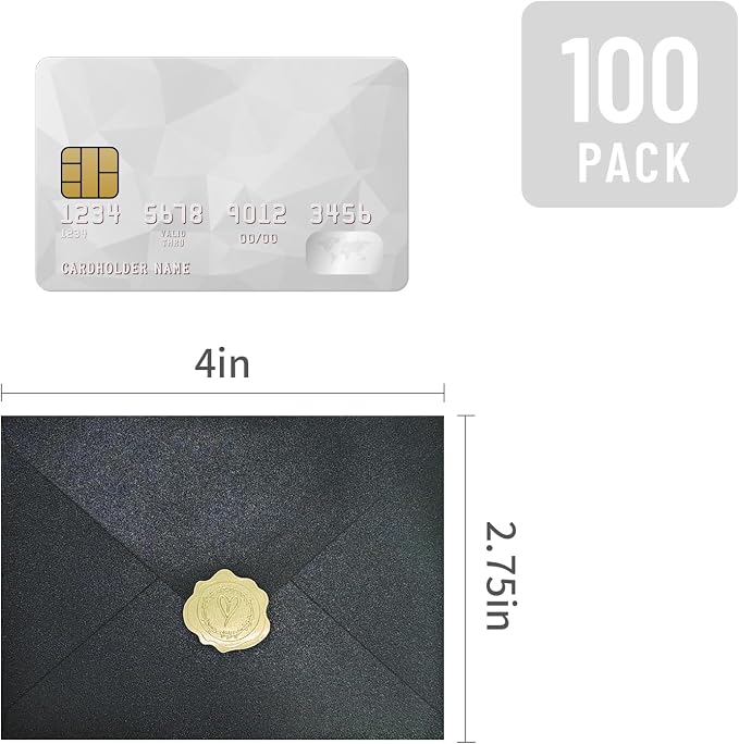 100 Pack Mini Pearl Black Envelopes, 4 x 2.75" Shimmer Gift Card Envelopes - Image 2