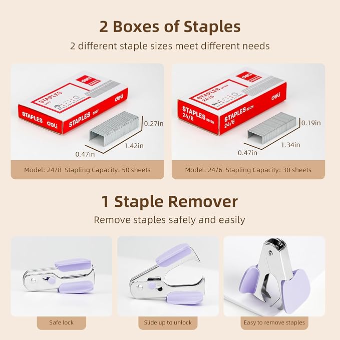 Deli Effortless Desktop Stapler, Heavy Duty Stapler, 40-50 Sheet Capacity - Image 4