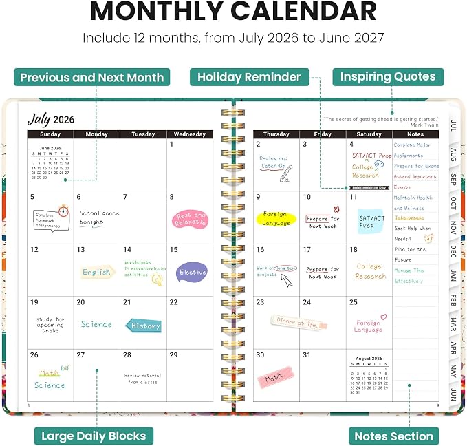 Planner 2026-2027, Hardcover Monthly and Weekly Academic Planner July 2026 - Image 2