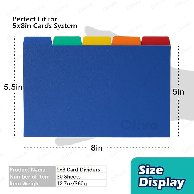 Olivo Index Card Dividers Tabs 5x8 Poly Plastic Card File Guides 5" x 8" - Image 3