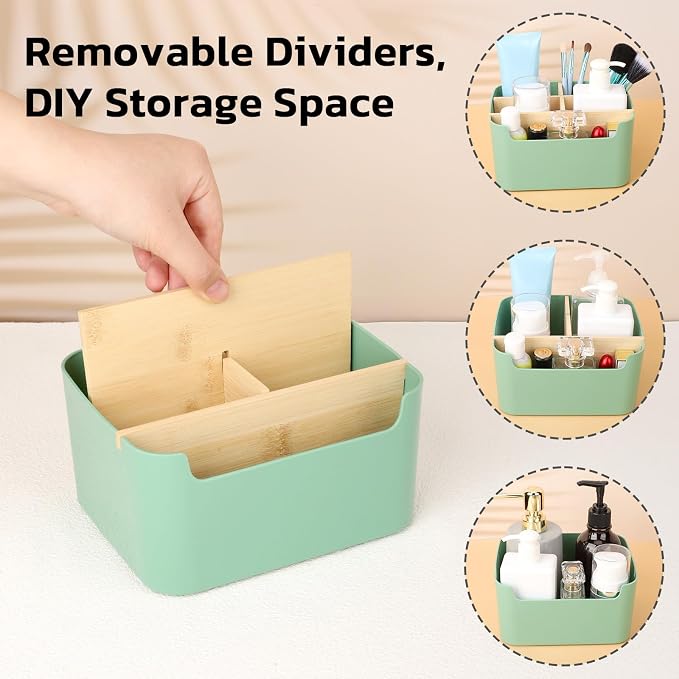 Segarty Green Remote Control Holder, Detachable Divided Bamboo Desk Organizer - Image 5