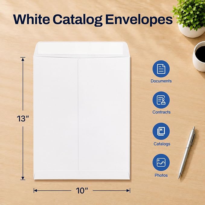 SUNEE 10 x 13 Self Seal Catalog Envelopes, 28lb White Security Mailing Envelopes - Image 2