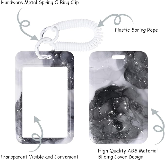 ID Badge Holder with Keychain, Spring Rope, and Metal Ring – Slide-Open Plastic - Image 5