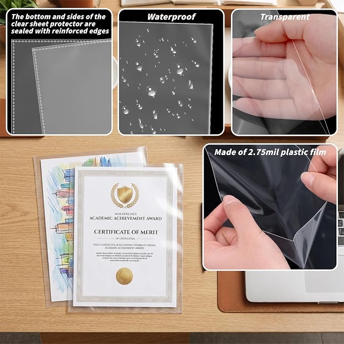 VOKOY 25 Pack No Holes Sheet Protectors, 8.5" x 11", Letter Size Heavy Duty - Image 3