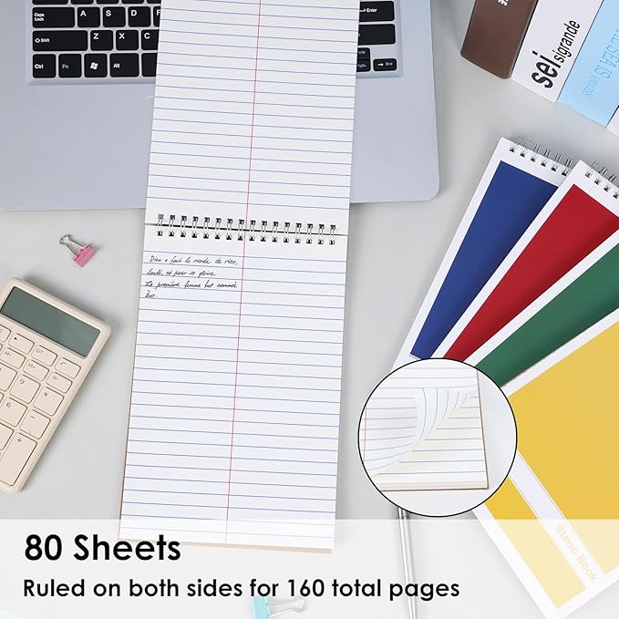 LABUK Steno Pads 6x9in10 Pack, Top Spiral Steno Notebooks, 80 Sheets Note Pads Assorted Color Gregg Rule for School, University, College, Work, Office-DeskLoop Office