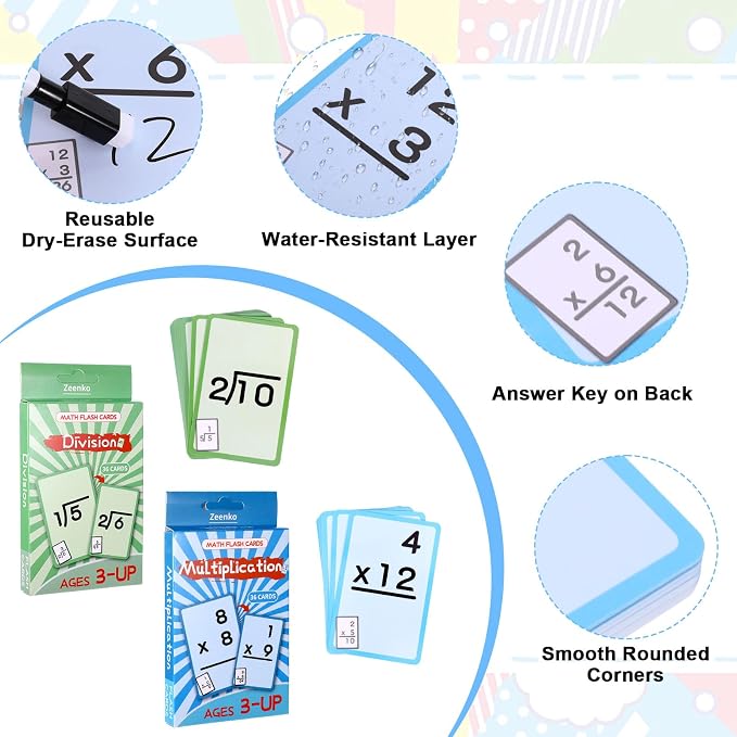72 Pcs Reusable Multiplication Flash Cards & Division Flash Cards, Double-Sided - Image 4