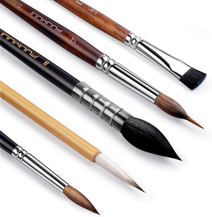 Watercolor Paint Brushes, 5pcs Fuumuui Professional Sable Brush, Wool & Synthetic Squirrel Brushes Set with Extended Needle, Round Point, Flat, Quill Wash Perfect for Watercolor Acrylic Gouache Inks-DeskLoop Office